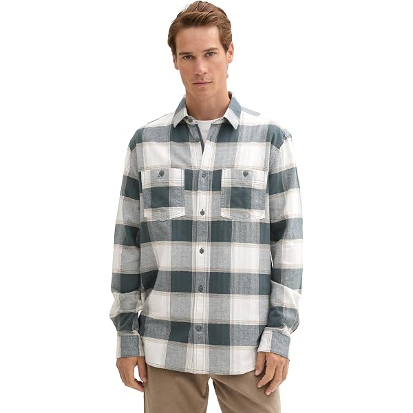 TOM TAILOR Uomini Camicia a Manica Corta in Lino