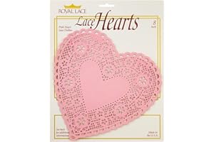 HYGLOSS Royal Lace Pink Heart-Shaped Paper Doilies - 8-Inch - Perfect for Valentines Day Crafts, Table Decor, and Parties - Pack of 72