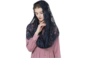 BEAUTELICATE Velo di Pizzo da Chiesa Donna Cattolica Mantilla Sciarpa Copricapo Foulard Velo Muliebre per Chiesa Messa In Latino Nero Blu V115