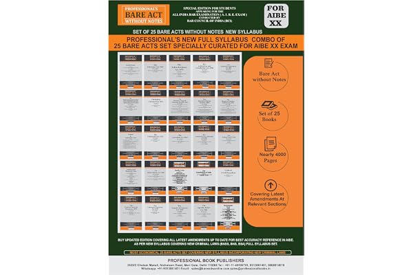 PROFESSIONAL'S AIBE Exam 25 Bare Acts Set without Notes New Syllabus, Complete Set of 25 Books Combo per BCI Guidelines with latest up to date ... Laws, Comprehensive Syllabus Coverage Edition