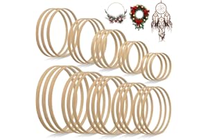 ATPWONZ 30 Pcs Wooden Bamboo Hoops, 10 Sizes Wooden Hoops for Craft Wooden Rings for Crafts Dream Catcher Hoops Wooden Bamboo Wreath Hoops for Wedding Wreath Decor 8/10/13/15/17/18/20/23/26/30cm