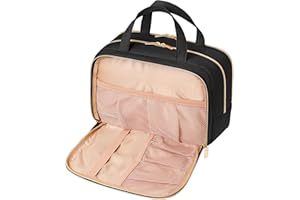 Lifewit Reise Kulturtasche Damen, 10L Groß Wasserabweisende Kulturbeutel mit Nassfach, Tragbare Schminktasche Waschtasche Organizer für Make up, Zubehör, Shampoo, Oilettenartikel, Alltag, Schwarz