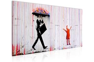 Runa Art Quadri Moderni Colored Rain 1 Pezzo L'immagine Tela Non Tessuta Soggiorno Corridoio Streetart Collage Grigio Rosso 040312a