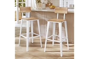 VASAGLE Tabouret Bar Industriel, Lot de 2, Chaise Bar Cuisine, avec Dossier, Cadre en Acier, Montage Facile, Style Industriel, Marron Blé et Blanc Nuage LBC078K01