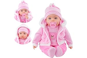 THE MAGIC TOY SHOP BiBi Doll 20" Baby Girl Doll - Large Lifelike Size, Soft Body, with Dummy & Sounds in Baby Pink Coat, Outfit, Toy for Boys & Girls Aged 18 Months+