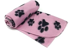 PET LIVING New Pet Touch Soft Fleece Pet Blanket Dogs Puppy Cat Kittens Blankets Paws & Bones Print ((73 X 70) cm, Pink (Black paws))