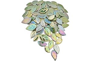 YOZIEMQ Carreaux de mosaïque en céramique en forme de feuille 500 g pour travaux manuels, décoration de la maison ou travaux manuels, fournitures de fabrication de mosaïque (vert clair irisé)