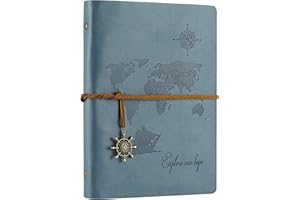 ‎SEEALLDE SEEALLDE Leder Notizbuch A5 Ringbuch Reisetagebuch"Weltkarte"Leere Seiten Vintage Tagebuch Skizzenbuch