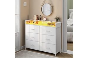 VEDECASA Cassettiera con 6 cassetti e illuminazione a LED, cassettiera con 2 porte USB e 2 prese AC, torre portaoggetti con armadio per camera da letto, soggiorno e corridoio, telaio in metallo,