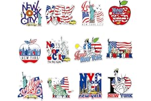New York Fridge Magnets Souvenirs - Luvart 12 Pcs NYC Magnet for Fridge USA Flag Statue of Liberty Refrigerator Magnetic Stickers for Home Office Kitchen Locker Traveler Tourist Holiday Souvenir Gift