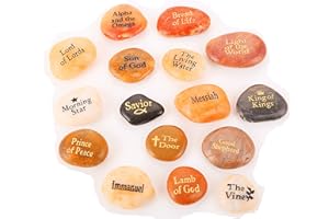 ROCKIMPACT 16PCS Names of Jesus Christ INRI Stones Engraved on True Palm Pebble Rocks Each one features different name for Jesus Shepherd Alpha Omega Savior (16 Different Titles, Bulk Pricing)