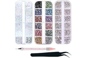 OKALABANDEE 4200 piezas Piedras de Strass en 36 Tamaños Diamantes, accesorios de arte de uñas y Piedras para Uñas de cristal con Bolígrafos de Puntos y pinzas de recogida, para uñas Arte/ropa
