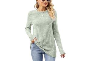 Famulily Women's Long Sleeve Tops Casual Round Neck Ladies Lightweight Knit Jumpers