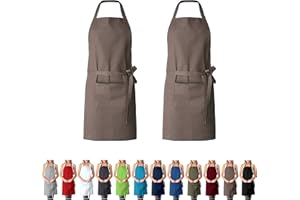 EllaTex DOPPELPACK Damen/Herren/Unisex Schürze Kochschürze Kellnerschürze Bistroschürze Küchenschürze Grillschürze Latzschürze 100% Baumwolle, Farbe: 2er PACK Cappuccino
