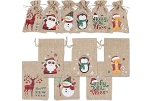 EDWINENE 24 Weihnachten Jutesäcke mit Kordelzug kleine hessische Geschenktüten für Weihnachten Party Favors…