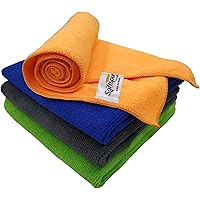 SOFTSPUN Microfiber Cleaning Cloths, 4pcs 40x40cms 340GSM Multi-Colour! Highly Absorbent, Lint and Streak Free, Multi -Purpose Wash Cloth for Kitchen, Car, Window, Stainless Steel, silverware.