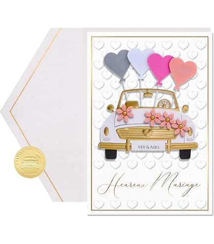 Carte De Mariage Pop-up 3D Avec Voiture Ancienne - Carte De Félicitations Romantique Avec Enveloppe