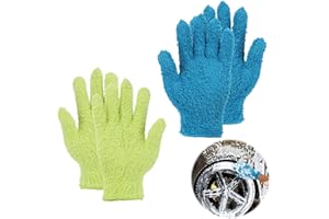 EceoThsy 2 Pares Guantes de Microfibra de Polvo para la Limpieza - de Manoplas Lavables para Eliminar Polvo de Cocina, Automóvil, Muebles, Ventanas, Espejos y Espacios Difíciles de Alcanzar