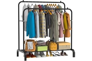 LOEFME Appendiabiti da Terra, 110 x 55 x 150 cm, appendiabiti multifunzione per camera da letto, stand appendiabiti in metallo, design minimalista, attaccapanni da terra per appendere vestiti, Nero