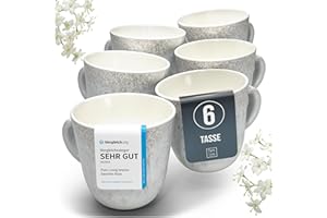 PURE LIVING INTERIOR DESIGN Steingut Kaffeetassen 6 Personen Ibiza TESTSIEGER, Traumhaftes Mediterranes Steingut Tassen Set, Stylisches Tee- und Kaffeebecher Set, Pure Living in Beige