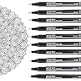 BRUSTRO Professional Pigment Based Fineliner Pen | Black | Set of 10 - Tip Sizes - 0.03, 0.05, 0.1, 0.2, 0.3, 0.4, 0.5, 0.6, 0.8, 1 mm, Ideal For Mandala, Drawing,Artist Illustration,Sketching