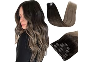 RUNATURE 7pcs/120g Extension Clip Capelli Veri Balayage 16 pollici/40cm Extension con Clip Capelli Veri Marrone più scuro Mix Marrone Medio e Biondo Cenere #2/6/18 Naturali Lisci Hair Extensions Clip