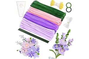 MOTONG 400 Stück Pfeifenreiniger zum Basteln-4 Farben Pfeifenputzer Rosa Lila zum Chenilledraht, 360 Stück Staubgefäße 20 Stück Blumendraht zum Basteln mit Geschenkband Pfeifenputzer Blumen Set