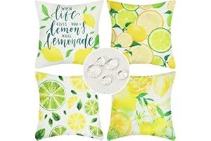 Velvhom wasserdichte Kissenbezüge Frucht Zitrone Zierkissenbezüge Sommer Außen Leinen Kissenhülle Garten Balkon Dekorative Kissenbezüge 50x50cm für Sofa Schlafzimmer Wohnzimmer Auto 4er Set