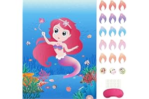 Morcheiong Pin The Tail on The Mermaid Party Game con 48 code per decorazioni di compleanno per bambini bomboniere per giochi di famiglia