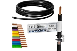 EBROM Cable rígido – Cable de PVC – H07V-U 1,5 mm² – Color: negro 10 m/15 m/20 m/25 m/30 m/35 m/40 m/45 m/50 m/55 m/60 m hasta 100 m a elegir