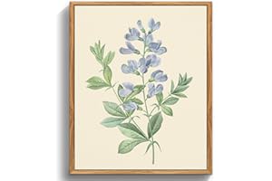 MHARTK66 Quadri Vintage Botanico Soggiorno con Cornice Legno, 30x40 cm Stampe da Parete Blu Fiore Illustrazione di Fiori, Quadro Camera da Letto Su Tela Decorazioni Parete Desktop Arte Bagno Ufficio