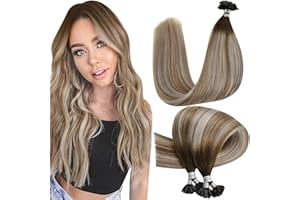 ‎HETTO Hetto Blond Echthaar Extensions Bonding Balayage Echthaar U Tip Extensions Remy Keratin Bondings Haarverlangerung Ombre Dunkelbraun Mix Aschbraun und Mittelblond #3/8/22 50g 40 cm