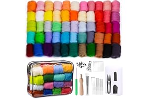 Reovin 55 Farben Nadelfilz Set, Filz Starterset Filzwolle Nadelfilzen Set mit Filznadeln, Schaumstoffmatte und Aufbewahrungstasche Filzwolle Nadelfilz Werkzeu für DIY Handwerk