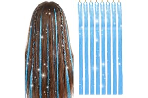 8-pack Blått Hårglimmer, 120 cm Långa Raka Glitterhårstrån, Hårförlängning för Barn, Flickor och Kvinnor, Festivaltillbehör f