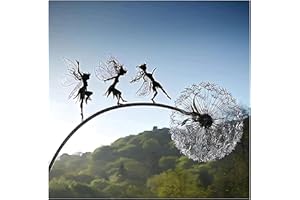 MCMGMALL 3D Fairies Dandelions Art Sculpture Dance Together Yard Decorations Stainless Steel Garden Fairy Ornaments for Outdoor Decoration Metal (A)