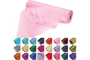 Weddecor 25m x 29cm Snow Sheer Baby Pink Organza Roll Sash Glitter Fabric for Table Runner Sashes Wedding & Christmas Decoration, Chair Cover Bows, Party Favours, Ribbon Crafting Supplies, 1pc