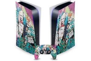 Head Case Designs Offizielle Suicide Squad 2016 Harley Quinn Plakat Graphics Vinyl Frontplatte Haut Gaming Aufkleber kompatibel mit Sony PlayStation 5 PS5 Digital Console and DualSense Controller