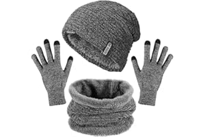 Aiglam Gorro Invierno Hombre, Bufanda Gorro Guantes para Hombre Invierno Regalos para Mujer Unisexo Set, Engrosamiento Gorro de Punto Sombrero de Esquí para el Invierno,Suave al Tacto