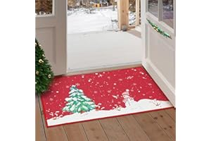 CAROMIO Zmywalna wycieraczka powitalna z motywem bożonarodzeniowym z nadrukowanym choinką i bałwanem - antypoślizgowa mata wejściowa na zewnątrz, gumowy tył, 20 x 32 cale (50 x 80 cm)