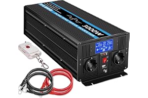 JIGUUN 3000W inverter 12V 230V ren sinus spänningsomvandlare | 30A Charger and Mains Priority Circuit & UPS, 2 EU Sockets, Wi