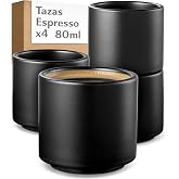 Cosumy Set of 4 Black Coffee Espresso Cups &ndash; Coffee Cups Set &ndash; 80 ml | Stackable mugs without handle - Thick ceramic keeps co