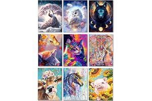 PUJEKNM 9 Pack 5D Diamond Painting Kits for Adults-Animal Diamond Art Kits for Adults,DIY Full Round Drill Gem Art Kits Adults,Crystal Rhinestone Craft Art Kits for Home Wall Decor Gifts(12x16inch)