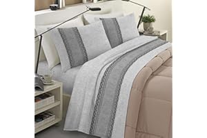 BANZAII TEXTILE INNOVATOR ONLINE Banzaii Completo Lenzuola Invernale Felpate in Flanella Anti-Pilling 100% Cotone Matrimoniale (per Materasso 160/170 cm, Altezza Fino a 35 cm) Denise Grigio