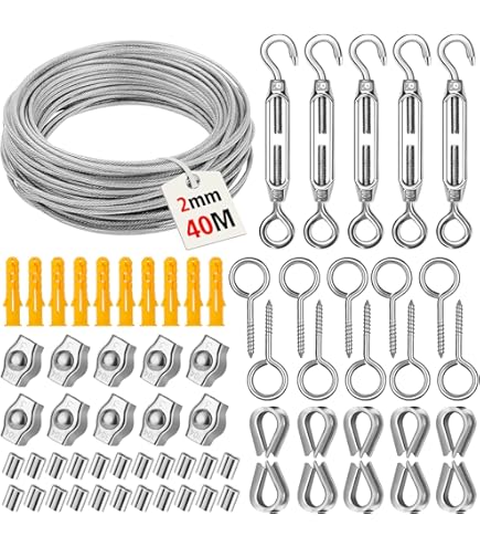 31 stuks staalkabelkit, 30 m roestvrij stalen kabel 4 mm 31 stuks staalkabelkit, 30 m roestvrij stalen kabel 4 mm