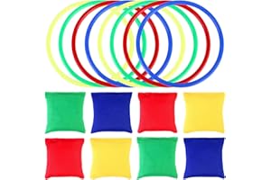 OOTSR Toss Game Sets, Include 8pcs Nylon Bean Bags and 8pcs Throwing Rings for Kids Toss Game Speed and Agility Training Game Carnival Garden Backyard Outdoor Game