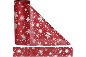 Anstore Christmas Burgundy Table Runner, 9IN x 98FT Christmas Table Runners Roll with Silver Snowflakes, 23cm x 30M Red Non-woven Snowflake Xmas Decor for DIY Floral Gift Table Party Communion Wedding