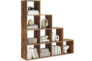 VASAGLE Bibliothèque à 10 Compartiments, Étagère avec Casiers Ouverts, Meuble de Rangement, pour Décorations, Cadres Photos, Salon, Chambre, Bureau, 29 x 129,5 x 129,5 cm, Marron Rustique LBC10BX