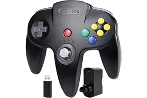 miadore Wieless n64 Contrôleur, 2,4 GHz avec récepteur USB récepteur n64 manette de jeu à distance compatible avec la console n64 PC Windows Mac Raspberry Pi switch (noir)