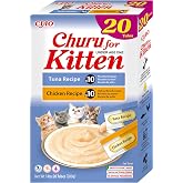 INABA Churu Kitten, Snack for Kittens, Tuna and Chicken, 20 Sticks x 14 g | Soft and Creamy Snack for Kittens Under 12 Months