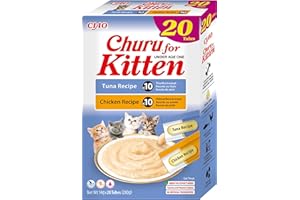 INABA Churu Kitten Snack per Gattini Sotto i 12 Mesi - Gusti Tonno e Pollo, 20 Stick x 14 g - Cibo per Gatti Piccoli con Omega 3 e 6, Taurina e Vitamina E, Supporta la Crescita, Snack Gatto Funzionale
